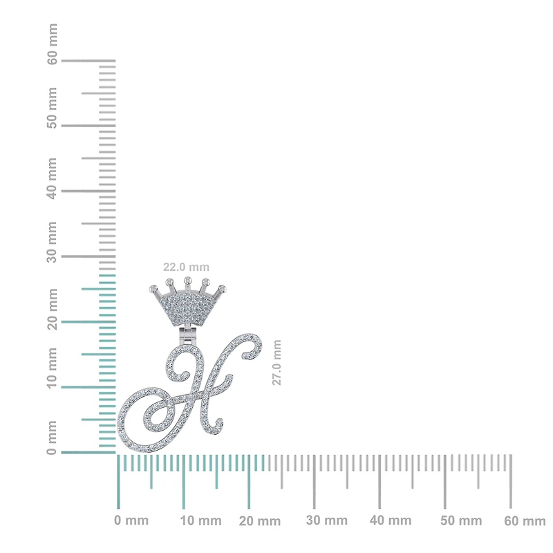 10K Gold Round Diamond Crown H Letter Initial Pendant 1/4 Cttw