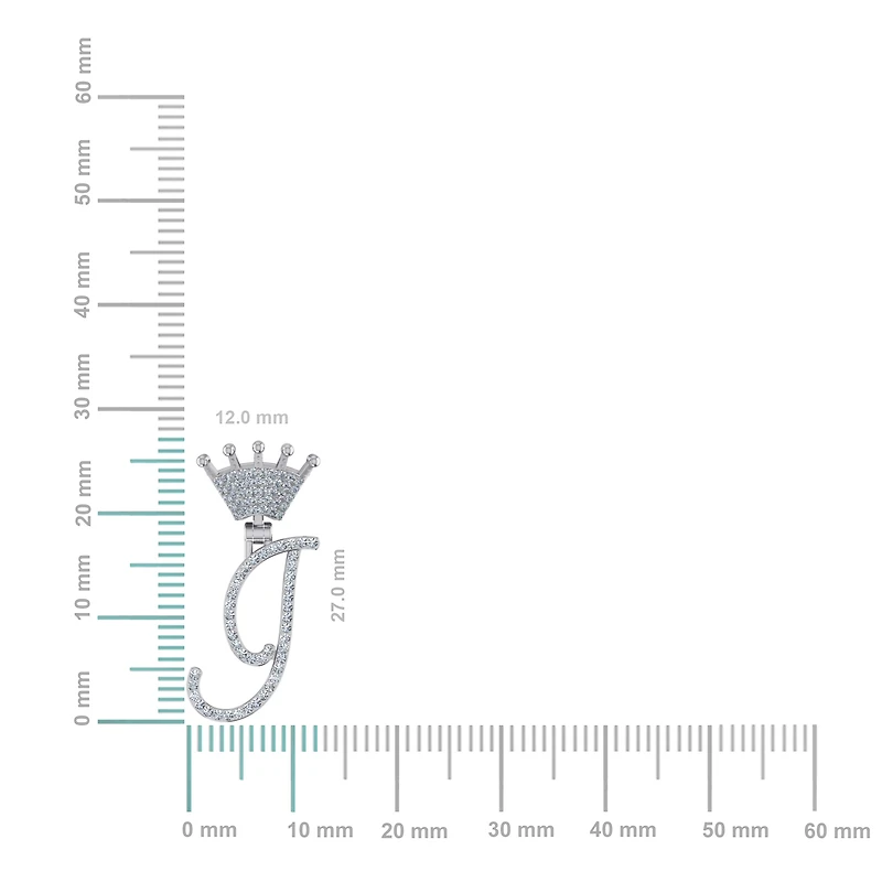 10K Gold Round Diamond Crown I Letter Initial Pendant 1/6 Cttw