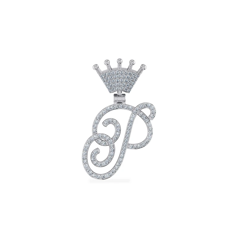 10K Gold Round Diamond Crown Letter Initial Pendant 1/ Cttw