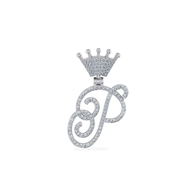10K Gold Round Diamond Crown Letter Initial Pendant 1/ Cttw