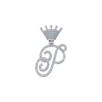10K Gold Round Diamond Crown Letter Initial Pendant 1/ Cttw