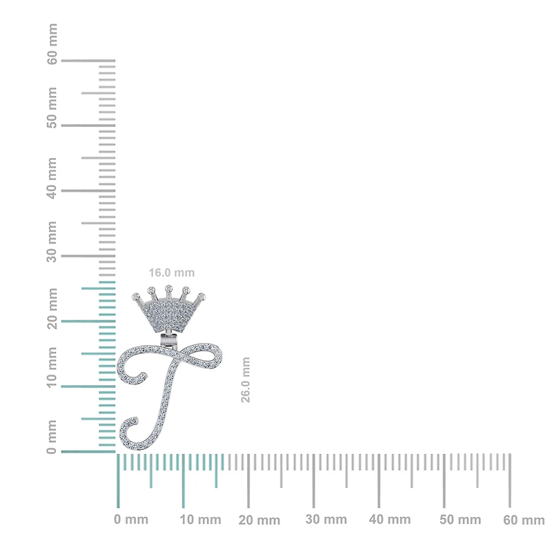 10K White Gold Round Diamond Crown T Letter Initial Pendant 1/5 Cttw