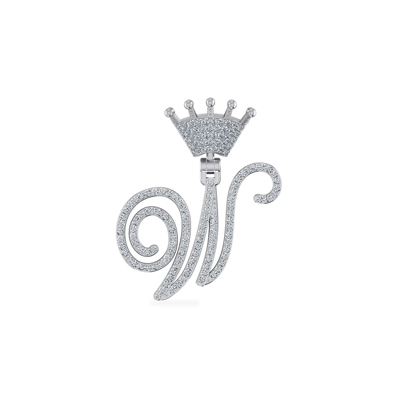 10K Gold Round Diamond Crown W Letter Initial Pendant 1/4 Cttw