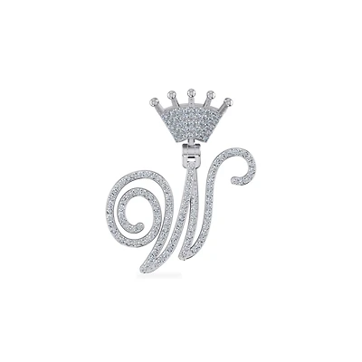 10K Gold Round Diamond Crown W Letter Initial Pendant 1/4 Cttw