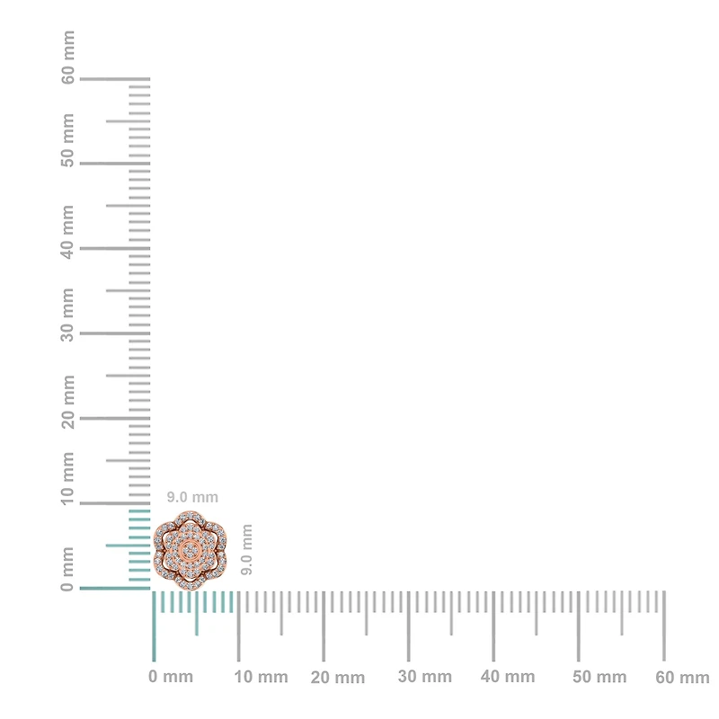 10K Rose Gold Round Diamond Floral Designer Mens Stud Earring 1/5 Cttw