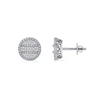 10K Gold Round Baguette Diamond Designer Mens Stud Earring 3/8 Cttw