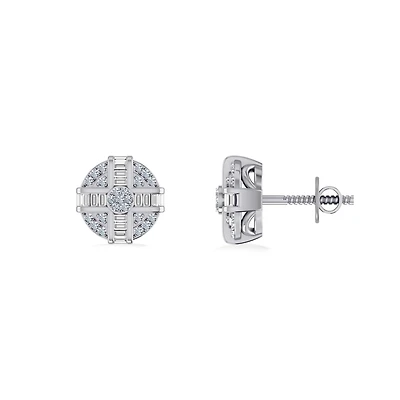 10K White Gold Round Diamond Designer Mens Stud Earring / Cttw