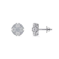 10K White Gold Round Diamond Designer Mens Stud Earring / Cttw