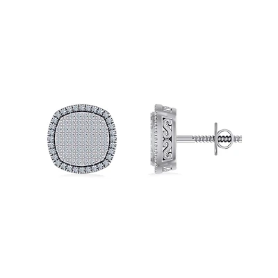10K White Gold Round Diamond Designer Halo Mens Stud Earring 1/ Cttw