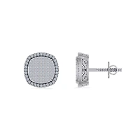 10K White Gold Round Diamond Designer Halo Mens Stud Earring 1/ Cttw