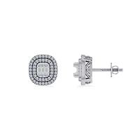 10K White Gold Round Baguette Diamond Square Shape Designer Double Halo Mens Stud Earring 1/4 Cttw
