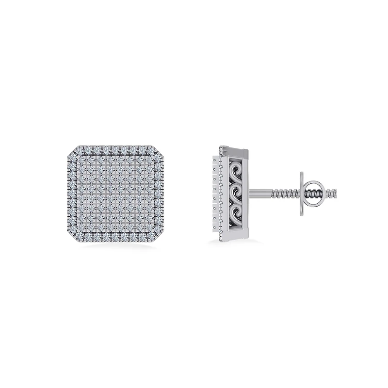 10K Gold Round Diamond Square Shape Designer Mens Stud Earring 1/3 Cttw