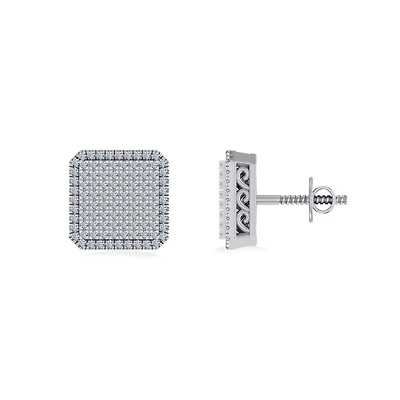 10K Gold Round Diamond Square Shape Designer Mens Stud Earring 1/3 Cttw