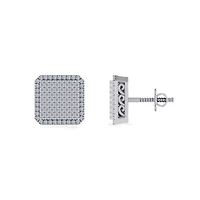 10K Gold Round Diamond Square Shape Designer Mens Stud Earring 1/3 Cttw