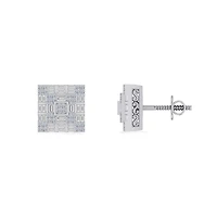 10K White Gold Round Baguette Diamond Square Shape Designer Mens Stud Earring 3/8 Cttw