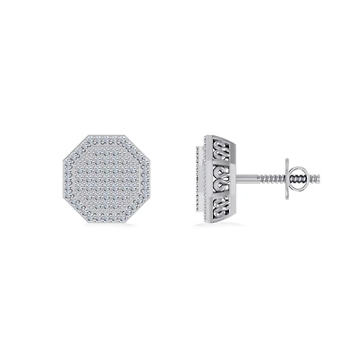 10K Gold Round Diamond Octagon Shape Designer Mens Stud Earring 1/ Cttw