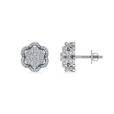 10K White Gold Round Diamond Floral Designer Mens Stud Earring 1/5 Cttw