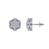 10K White Gold Round Diamond Floral Designer Mens Stud Earring 1/5 Cttw
