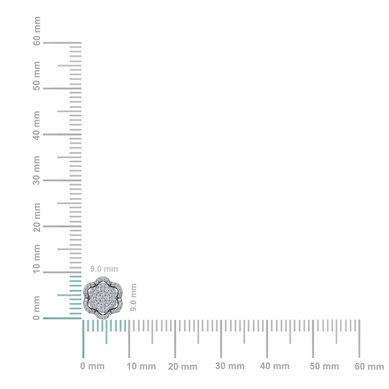 10K White Gold Round Diamond Floral Designer Mens Stud Earring 1/5 Cttw