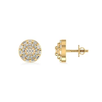 10K Yellow Gold Round Baguette Diamond Designer Earring 3/8 Cttw