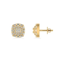 10K Yellow Gold Round Baguette Diamond Square Designer Earring 1/2 Cttw