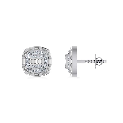 10K Gold Round Baguette Diamond Square Designer Earring / Cttw
