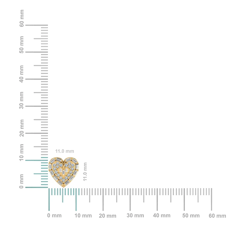10K Yellow Gold Round Baguette Diamond Heart Designer Earring /8 Cttw