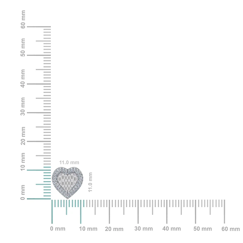 10K Gold Round Baguette Diamond Halo Heart Designer Earring 1/ Cttw