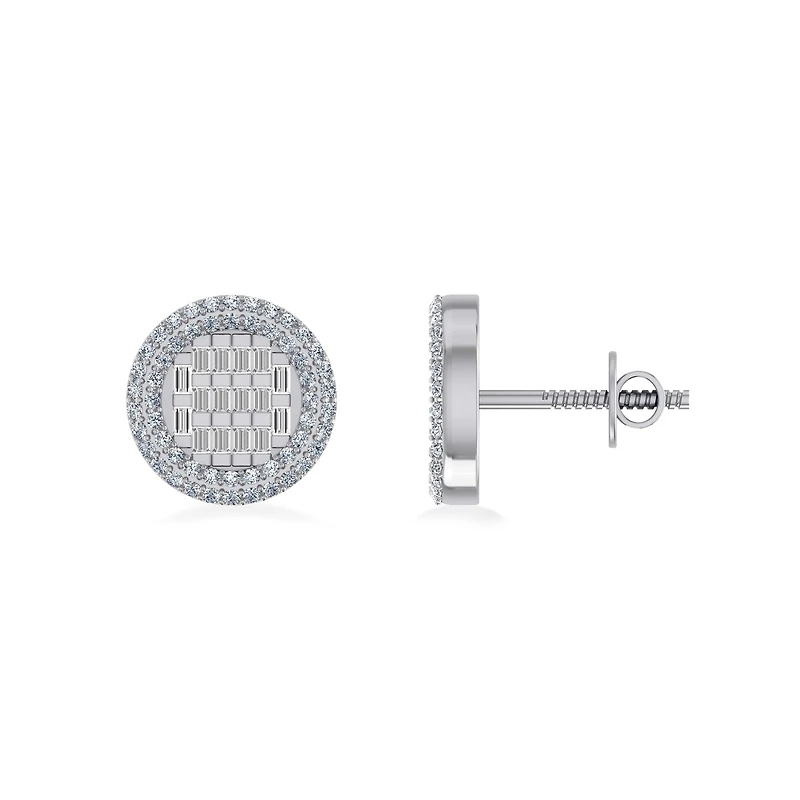 10K Gold Round Baguette Diamond Halo Designer Earring /8 Cttw