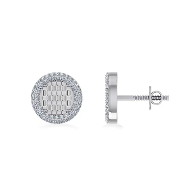 10K Gold Round Baguette Diamond Halo Designer Earring /8 Cttw