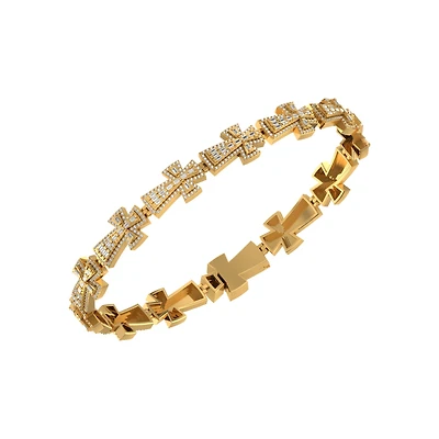 10K Yellow Gold Round Baguette Diamond Cross Religious 8 Inch Bracelet 2-1/2 Cttw