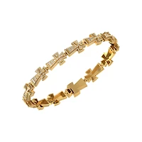 10K Yellow Gold Round Baguette Diamond Cross Religious 8 Inch Bracelet 2-1/2 Cttw