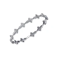 10K White Gold Round Baguette Diamond Cross Religious 8 Inch Bracelet 2 Cttw