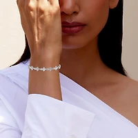 10K White Gold Round Baguette Diamond Cross Religious 8 Inch Bracelet 2 Cttw