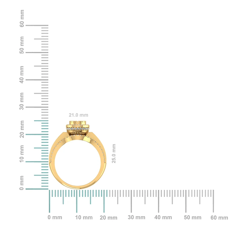 10K Yellow Gold Round Baguette Diamond Pear Shape Sz 7 Designer Ladies Ring 3/4 Cttw