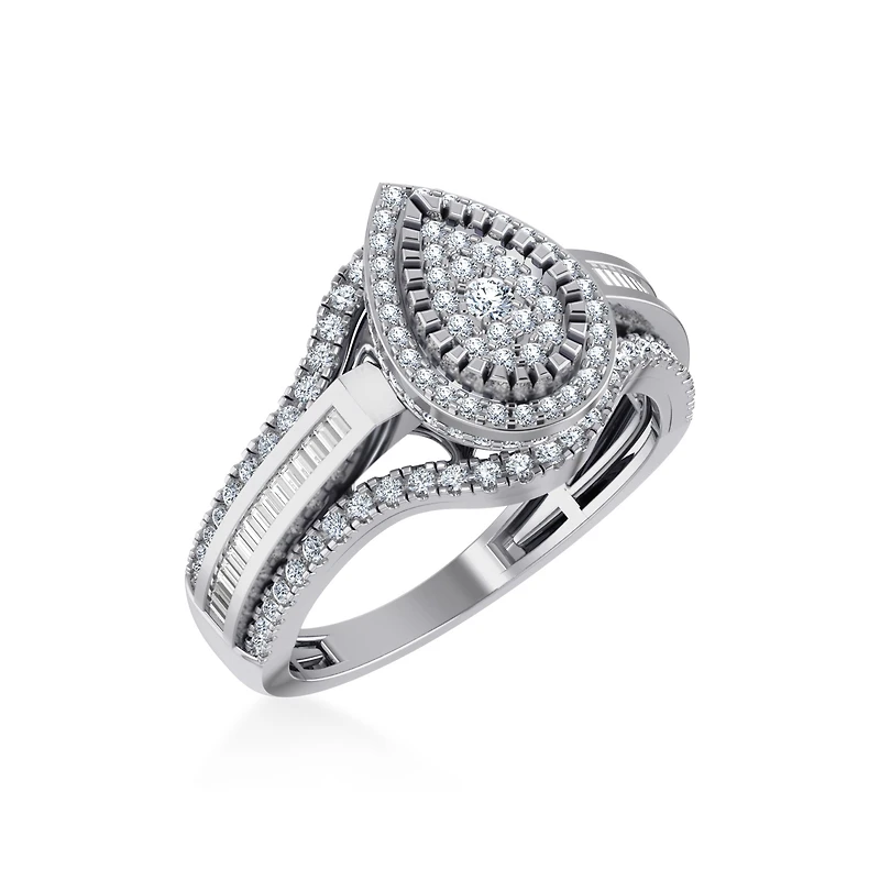 10K Gold Round Baguette Diamond Pear Shape Sz 7 Designer Ladies Ring 3/4 Cttw