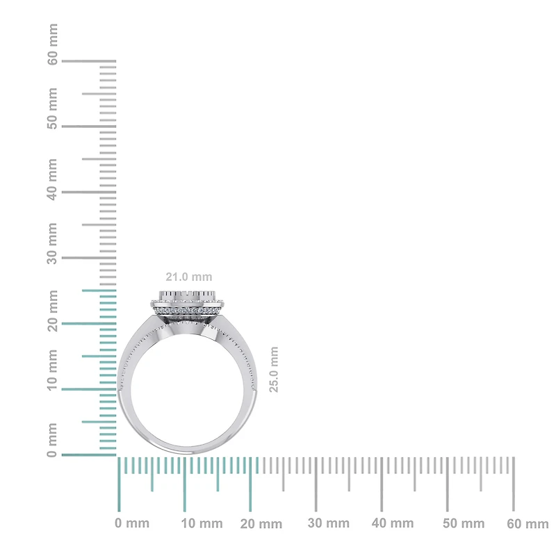 10K Gold Round Baguette Diamond Halo Sz 7 Designer Ladies Ring 7/8 Cttw