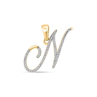 10K Yellow Gold Round Diamond N Letter Initial Pendant 1/8 Cttw