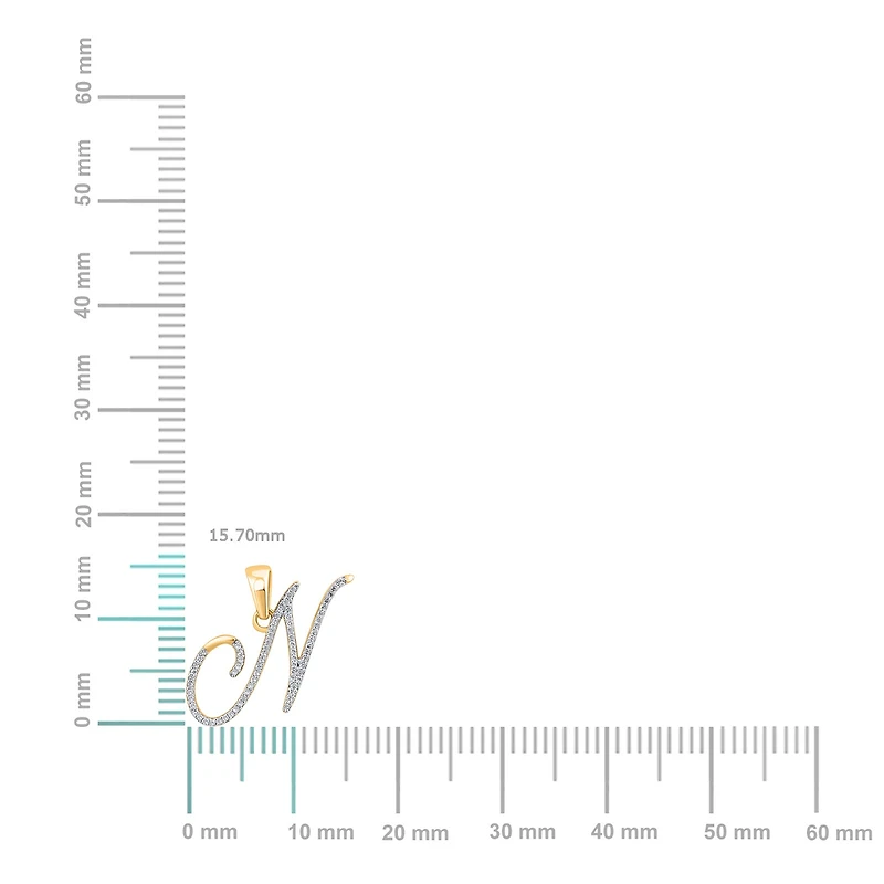 10K Yellow Gold Round Diamond N Letter Initial Pendant 1/8 Cttw