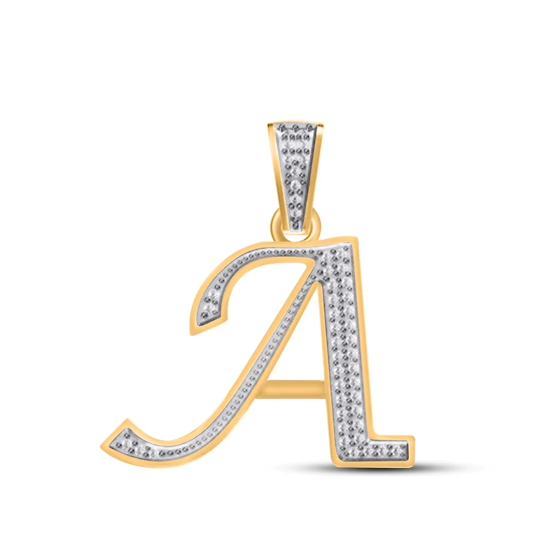 10K Yellow Gold Round Diamond A Letter Initial Pendant 1/10 Cttw