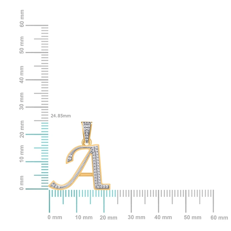 10K Yellow Gold Round Diamond A Letter Initial Pendant 1/10 Cttw