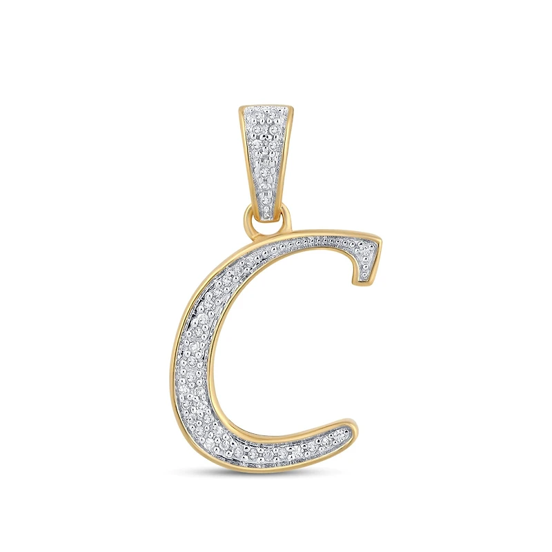 10K Yellow Gold Round Diamond C Letter Initial Pendant 1/10 Cttw