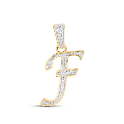 10K Yellow Gold Round Diamond F Letter Initial Pendant 1/ Cttw
