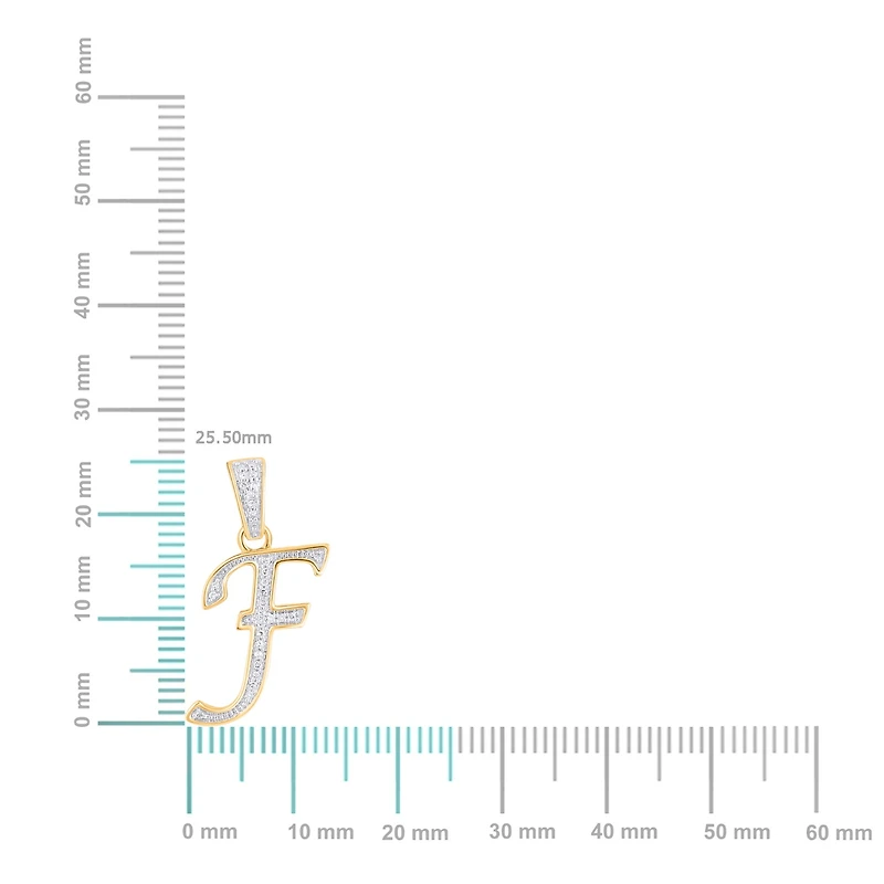 10K Yellow Gold Round Diamond F Letter Initial Pendant 1/10 Cttw