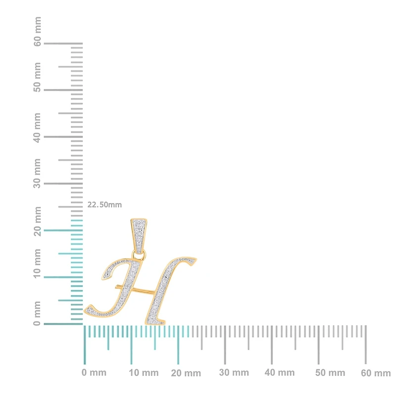 10K Yellow Gold Round Diamond H Letter Initial Pendant 1/ Cttw