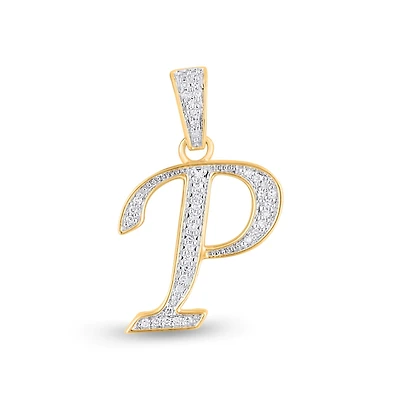 10K Yellow Gold Round Diamond Letter Initial Pendant 1/ Cttw