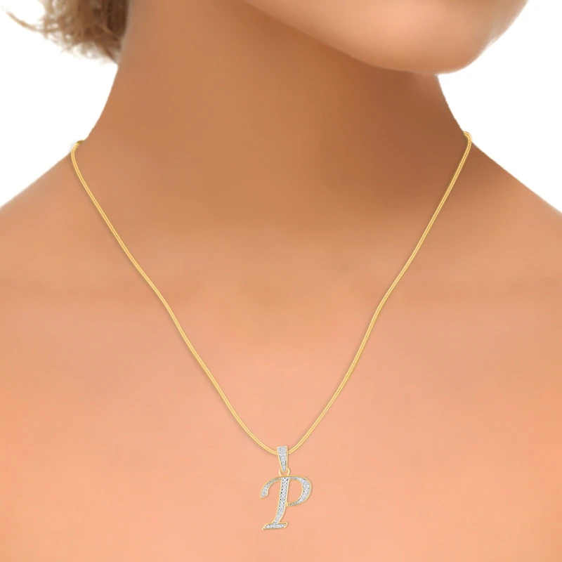 10K Yellow Gold Round Diamond Letter Initial Pendant 1/ Cttw