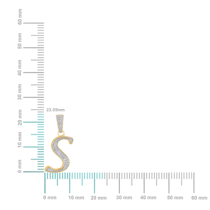 10K Yellow Gold Round Diamond Letter Initial Pendant 1/ Cttw