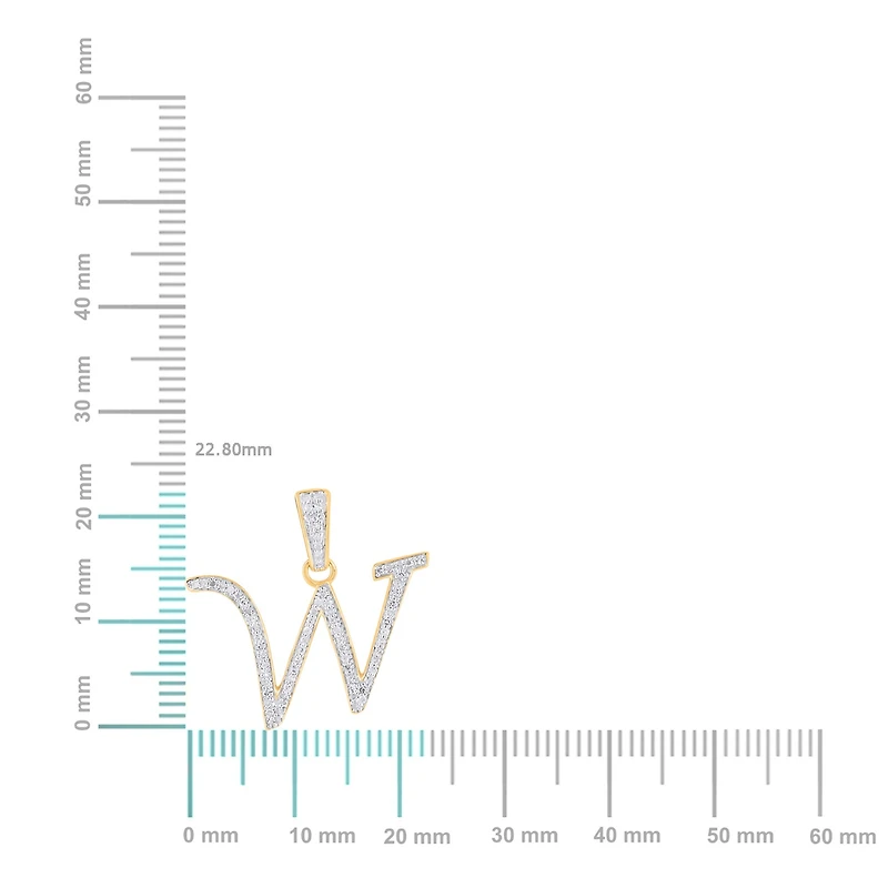 10K Yellow Gold Round Diamond W Letter Initial Pendant 1/10 Cttw