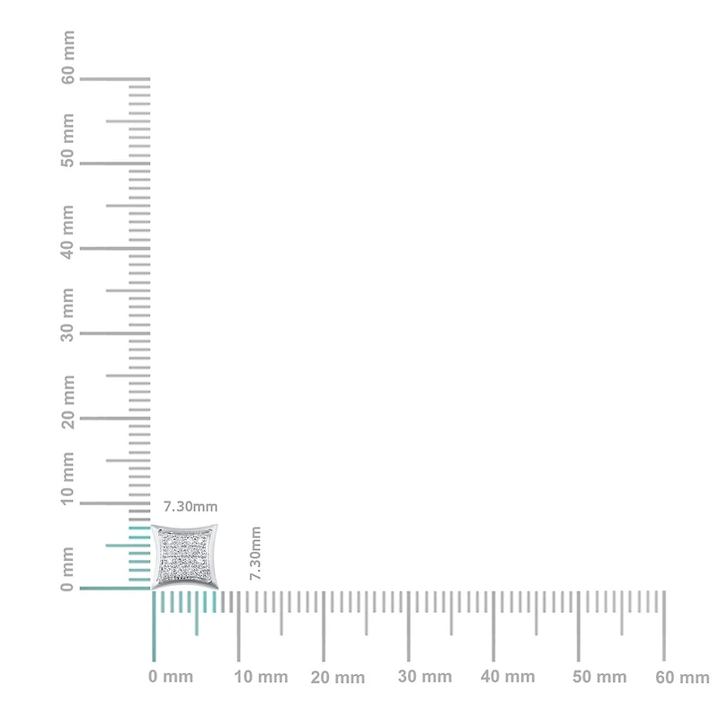 10K White Gold Round Diamond Square Stud Earring 1/10 Cttw